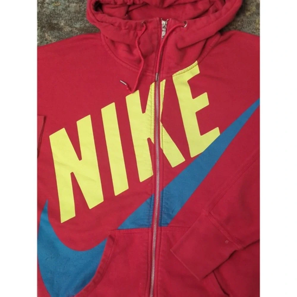 Nike Spellout Womens Red Hoodie Size L Zip Up Large Swoosh Sportswear Jacket Y2K